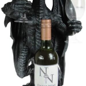 Fantasy Collection~ Dragon Guardian 50cm Wine Bottle Holder, Resin, Black, One Size
