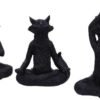 Animal Collection~ Set of Three Meditating Zen Cat Figurines, Polyresin, Black, 18.7 cm