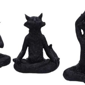 Animal Collection~ Set of Three Meditating Zen Cat Figurines, Polyresin, Black, 18.7 cm