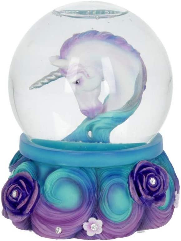 Fantasy Collection~ Pure Elegance Unicorn Snowglobe 13.5cm Purple, Resin, Glass, Water