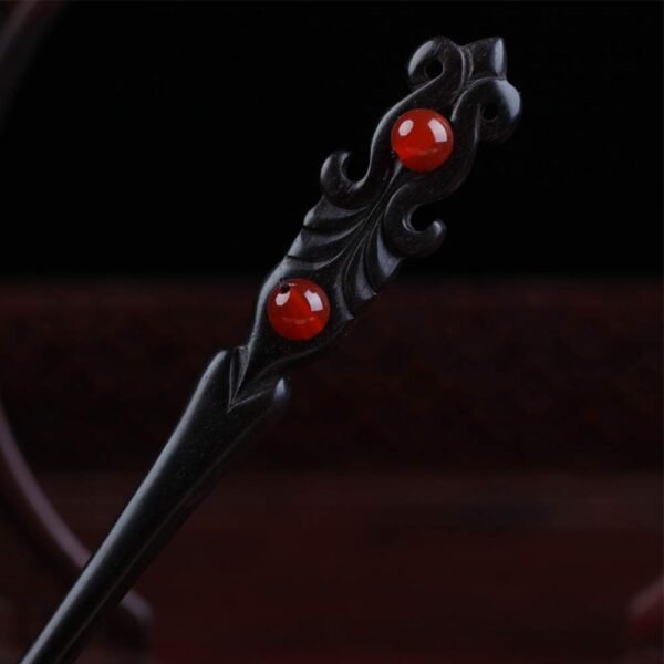 TOP SEWING Ebony Double-faced Jade Sword Hairpins Handmade Carved Wooden Hair Sticks for Women Chinese Hair Chopsticks for Long hair A