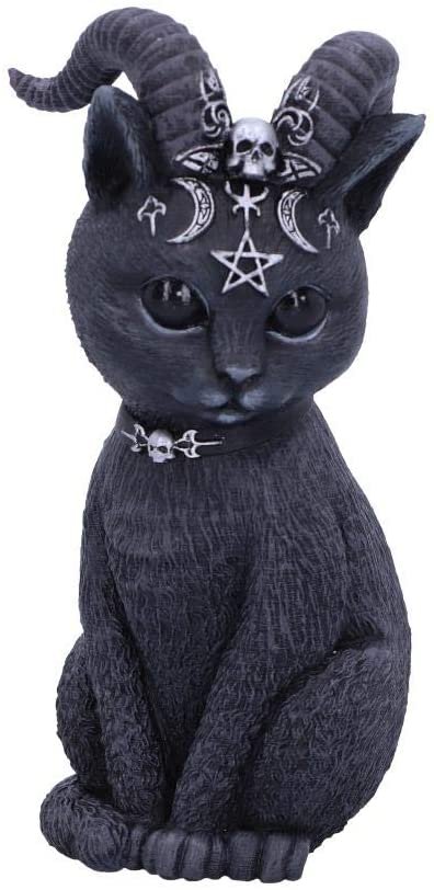Magicun N.Giftware~Pawzuph Horned Occult Cat Figurine, Polyresin, Black and Silver, 11cm
