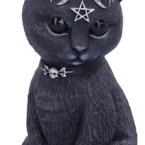 Dark Collection~Pawzuph Horned Occult Cat Figurine, Polyresin, Black and Silver, 11cm