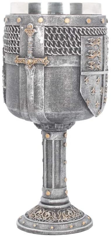 Mythology Collection~ Shield of The Realm Goblet 20cm Silver, Resin w/Stainless Steel Insert