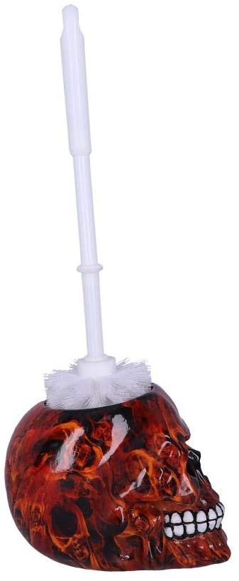 Magicun N.Giftware~Flame Pattern Skull Toilet Brush Holder 16.4cm, Polyresin, Orange
