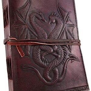 Witchcraft~DOUBLE DRAGON Blank Page BOOK Handcrafted Leather Writing Unlined 5 x 7 JOURNAL (Brown)