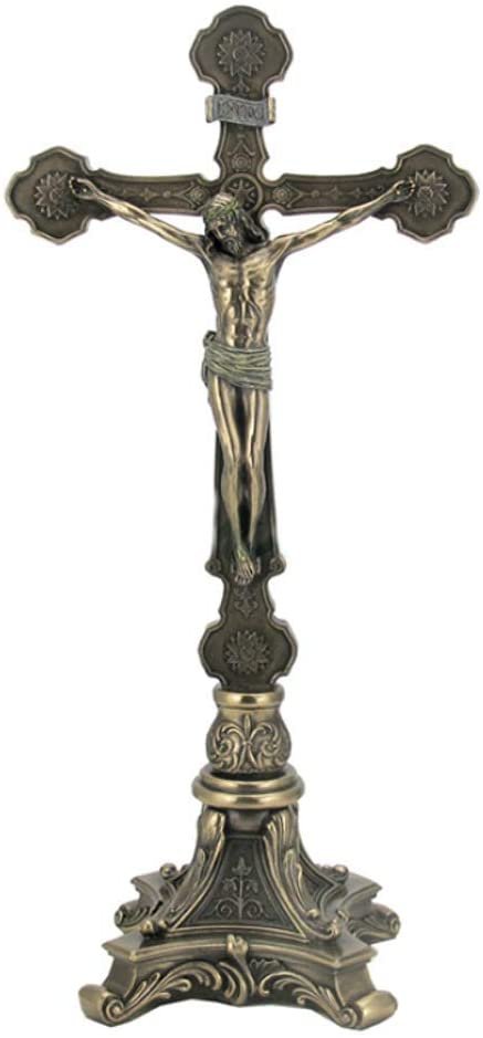 Magicun  Collection~Standing Crucifix on Baroque Style Base Sculpture 13" Tall