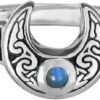 Sterling Silver Horned Moon Ring with Rainbow Moonstone (sz 5-12)