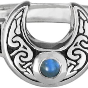 Sterling Silver Horned Moon Ring with Rainbow Moonstone (sz 5-12)