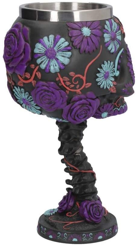 Dark Collection~Twilight Blooms Goblet 18cm Black, Resin w/Stainless Steel Insert