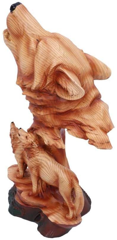 Animal Collection~ Natural Symphony Howling Woves Wood Effect Bust, Polyresin, 31cm