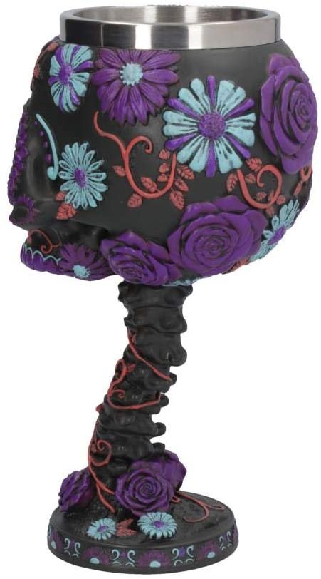 Dark Collection~Twilight Blooms Goblet 18cm Black, Resin w/Stainless Steel Insert