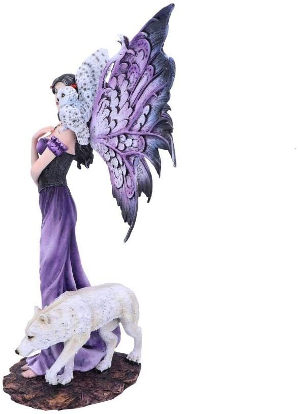 Fantasy Collection~ Amethyst Purple Wolf and Owl Fairy Companion Figurine, Polyresin, 39.5cm