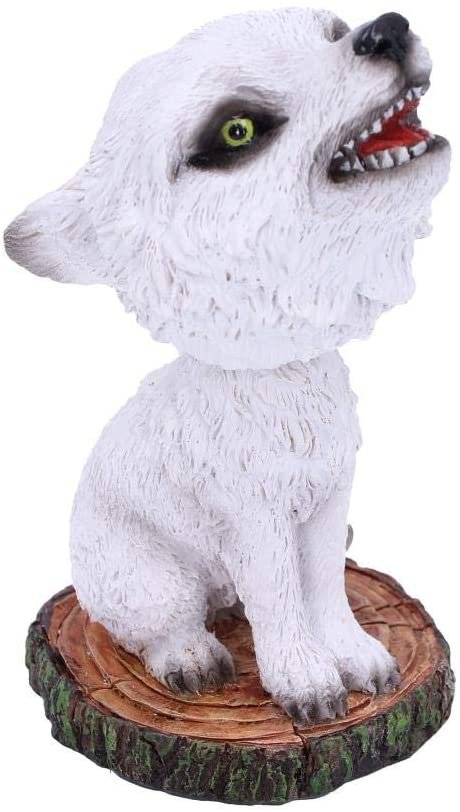 Animal Collection~ U5005R0 Cub White Winter Wolf Bobble Head Figurine, Polyresin, 11cm