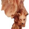 Animal Collection~ H5034R0 Natural Protection Wolf Mother and Cub Wood Effect Bust, Polyresin, One Size
