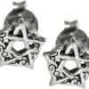Sterling Silver Crescent Moon Pentacle Pentagram Earring Studs