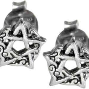 51J_nW3ABfL._AC_SL1000 Sterling Silver Crescent Moon Pentacle Pentagram Earring Studs
