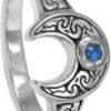 Sterling Silver Horned Moon Ring with Rainbow Moonstone (sz 5-12)