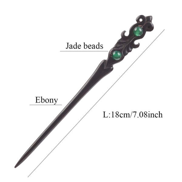 TOP SEWING Ebony Double-faced Jade Sword Hairpins Handmade Carved Wooden Hair Sticks for Women Chinese Hair Chopsticks for Long hair A