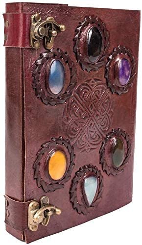 Witchcraft~Six Stone Handmade Vintage Leather Bound Journal Notebook Diary Sketchbook With Lock For Men Women Blank Pages Old Antique