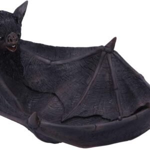 Dark Collection~Winged Watcher Bat Trinket Holder Jewellery Dish, Polyresin, Black, 24.1cm
