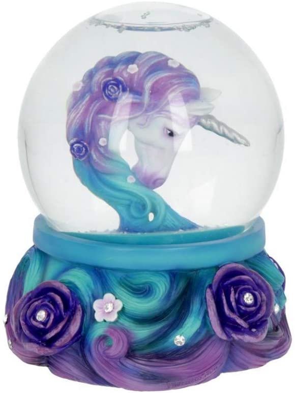 Fantasy Collection~ Pure Elegance Unicorn Snowglobe 13.5cm Purple, Resin, Glass, Water