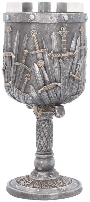 Mythology Collection~ Sword of the King Goblet 20cm Silver, Resin w/stainless steel insert, One Size