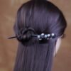TOP SEWING Ebony Double-faced Jade Sword Hairpins Handmade Carved Wooden Hair Sticks for Women Chinese Hair Chopsticks for Long hair A