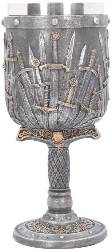 Mythology Collection~ Sword of the King Goblet 20cm Silver, Resin w/stainless steel insert, One Size