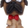 Animal Collection~ U5007R0 Fawn Pug Dog with Hat and Shades Bobble Head Figurine, Polyresin, 11.5cm
