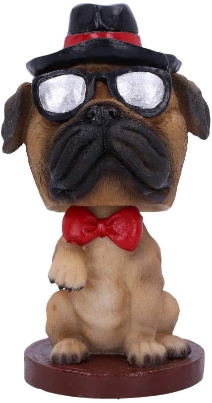 Animal Collection~ U5007R0 Fawn Pug Dog with Hat and Shades Bobble Head Figurine, Polyresin, 11.5cm
