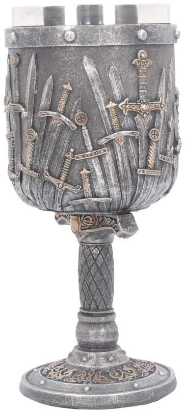 Mythology Collection~ Sword of the King Goblet 20cm Silver, Resin w/stainless steel insert, One Size