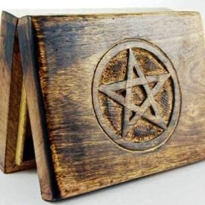 Home Decor~Something Different Wooden Tarot Card Box With Engraved Pentagram (17x12 cm)