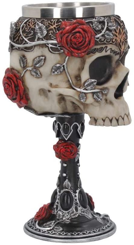 Dark Collection~B4327M8 Gothic Roses Goblet 18cm Black, Resin w/stainless steel insert, One Size