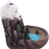 Animal Collection~ Wild Ridge Wolf and Mountain Pool Backflow Incense Cone Burner, Polyresin, Brown, 16.7cm