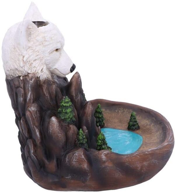 Animal Collection~ Wild Ridge Wolf and Mountain Pool Backflow Incense Cone Burner, Polyresin, Brown, 16.7cm