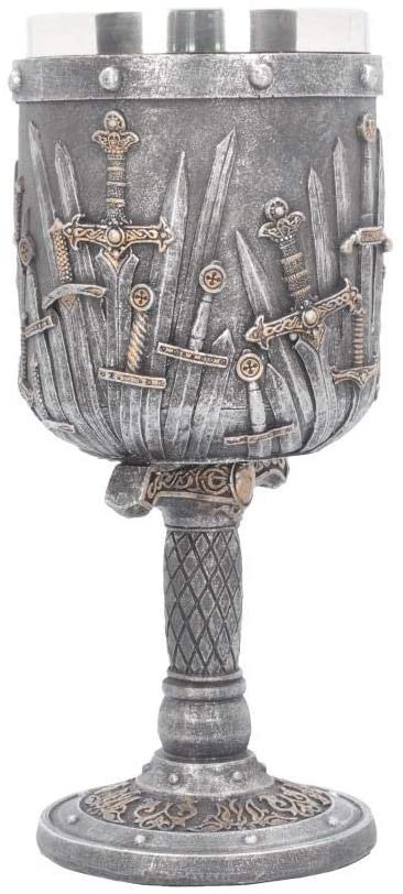 Mythology Collection~ Sword of the King Goblet 20cm Silver, Resin w/stainless steel insert, One Size