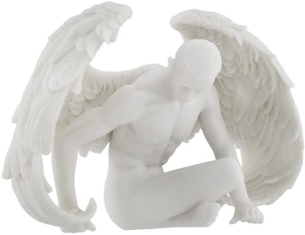Magic  Collection~Nude Winged Grieving Male Angel Marble Finish Statue