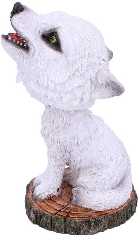 Animal Collection~ U5005R0 Cub White Winter Wolf Bobble Head Figurine, Polyresin, 11cm