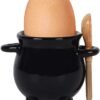 Black Cauldron Egg Cup with Broom Spoon Witch/Occult