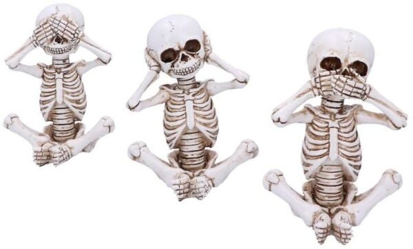Dark Collection~See No, Hear No, Speak No Evil Skellywag Skeleton Figurines, Polyresin, Natural Bone Colour, One Size