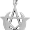 Sterling Silver Simple Moon Pentacle Pentagram Pendant; 1 Inch Tall