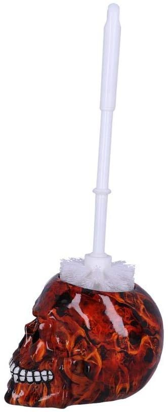 Magicun N.Giftware~Flame Pattern Skull Toilet Brush Holder 16.4cm, Polyresin, Orange