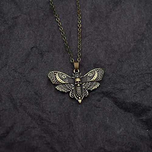 Big Skull and Dead Moth Head Insect Jewellery Butterfly Pendant Necklace