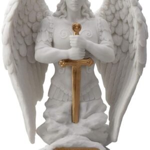 Magic  Collection~9.1 Inch Saint Michael Prayer Archangel Monument Marble White Golden Finish Angel Statue