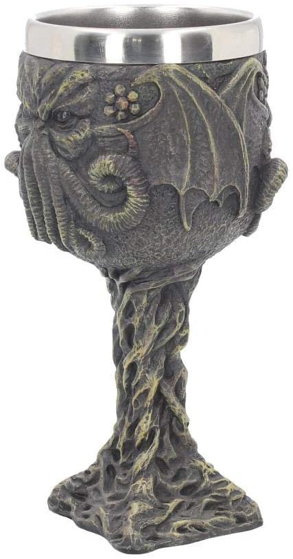 Dark Collection~Cthulhu's Thirst Goblet 21cm Green, Resin w/Stainless Steel Insert, 17cm