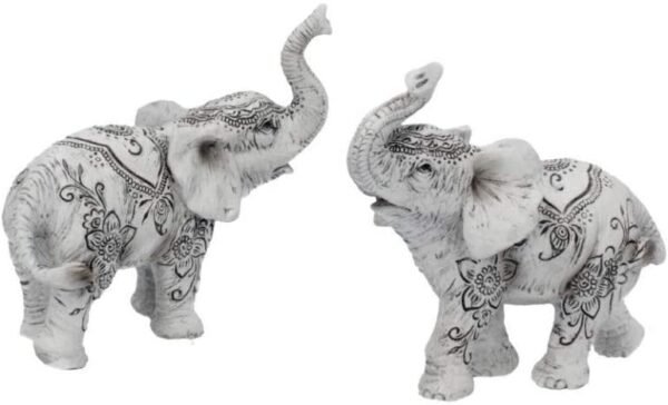 Magicun N.Giftware~Henna Harmony Set of 2 9.5cm Elephant Figurines, White, One Size
