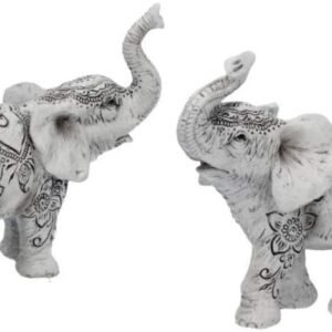 Animal Collection~ Henna Harmony Set of 2 9.5cm Elephant Figurines, White