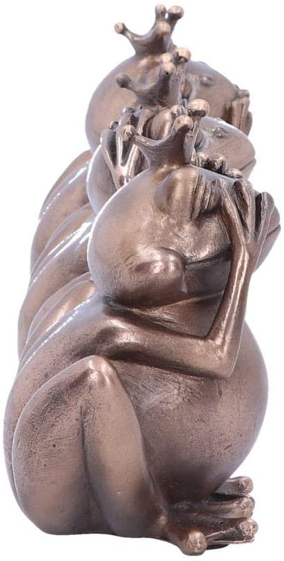 Animal Collection~ See No, Hear No, Speak No Evil Bronze Crowned Frog Figurines, Polyresin, 8.5cm