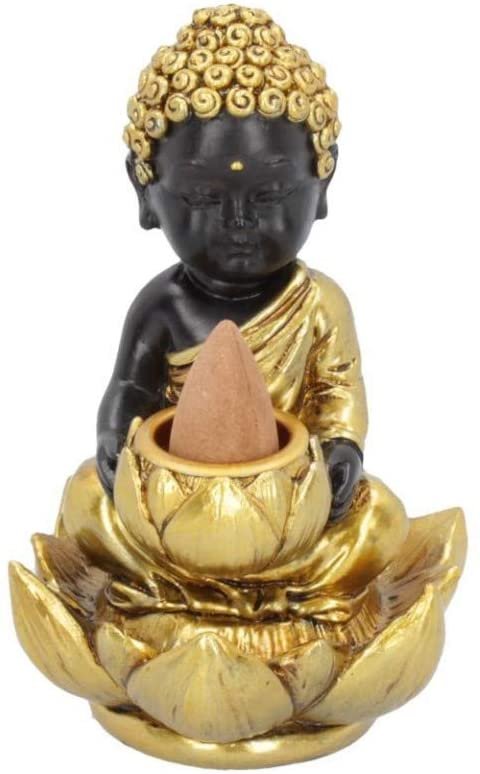Light Collection~Baby Buddha Backflow Incense Burner 10.3cm, Gold